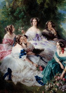 De keizerin Eugenie (1826-1920) in 1855 omringd door de hofdames van het Detailpaleis