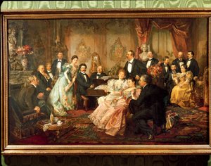 Een Nacht met Johann Strauss schilderij door Franz von  Bayros
