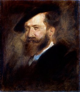 Portret van de kunstenaar Wilhelm Busch, 1832-1908, 1877-1880 door Franz von Lenbach