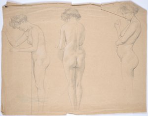 Naaktstudies van een zwangere vrouw door Franz von Matsch