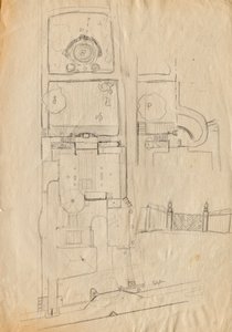 Ontwerpschetsen voor Matschs Ateliervilla - Plattegrond van het geheel en tuin, poort door Franz von Matsch