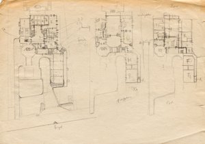 Ontwerpschetsen voor Matschs Ateliervilla - Plattegrond van drie verdiepingen door Franz von Matsch