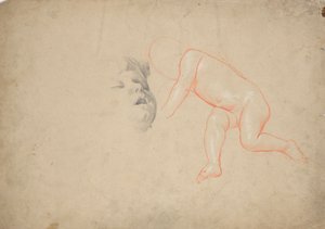 Studies van een klein kind, een slapend kinderhoofd, een vrouwenhoofd