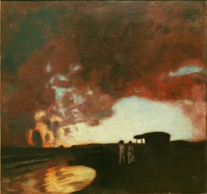 Zonsondergang aan zee door Franz von Stuck