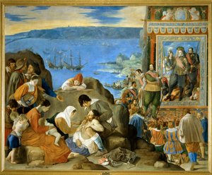 De herovering van Bahia in 1625 ... (schilderij op doek) door Fray Juan Batista Maino or Mayno
