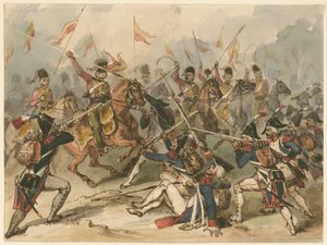 Franse infanterie en Russische huzaren in gevecht bij Austerlitz door Frédéric Goupil Fesquet