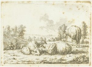 Landschap met drie schapen en een lam