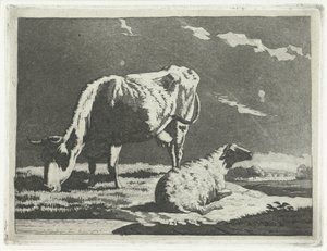 Landschap met koe en schaap