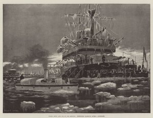 Vorst, sneeuw en ijs op de Medway, Sheerness Harbour na een sneeuwstorm door Fred T. Jane