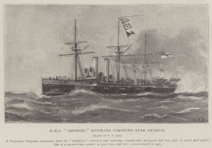 HMS Amphion, gestrand nabij Antigua door Fred T. Jane