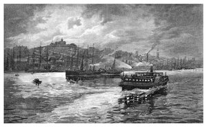 Nacht scène, Darling Harbour, Sydney, New South Wales, Australië, 1886