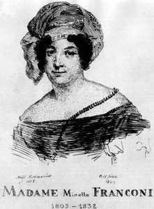 Circus: Ets door Frédéric Hillemacher, portret van Mevrouw Minette Franconi (1805-1832) - in 