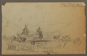 Tekening, Een kerk in de bergen van Ecuador, september 1853 door Frederic Edwin Church