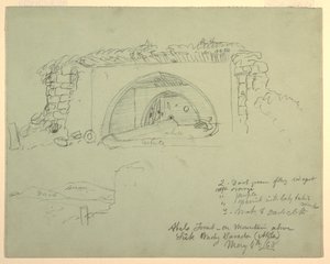 Tekening, Abels graf op de berg boven Suk Wadi, 4 mei 1868 door Frederic Edwin Church