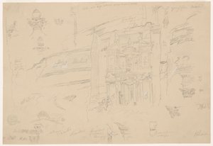Tekening, Architectonische details van El Khasneh, Petra, eind februari 1868 door Frederic Edwin Church