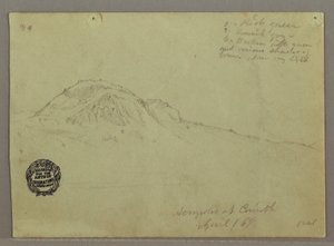 Tekening, Kale heuvel, Akropolis in Korinthe, Griekenland, april 1869 door Frederic Edwin Church