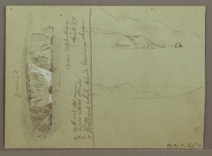 Tekening, Kale heuvel, Akropolis in Korinthe, Griekenland, april 1869 door Frederic Edwin Church