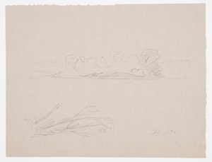 Tekening, Botanische schetsen: landschap, bomen aan een oever, september 1876