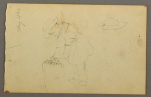 Tekening, Jongen leunend op een zak, hoed, 1844 door Frederic Edwin Church
