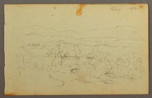 Tekening, Brede vallei met boerderijen, 1844 door Frederic Edwin Church