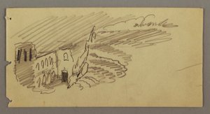 Tekening, Gebouw bij maanlicht, mogelijk 1869 door Frederic Edwin Church