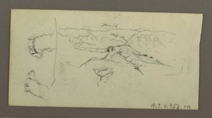 Tekening, Kameelstangen, boomstruik en vallei, mogelijk 1868 door Frederic Edwin Church