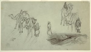 Tekening, Kamelen en ruiters; Sailbo, 1868