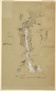 Tekening, Waterval tussen Ceppo Morelli & Macugnaga door Frederic Edwin Church