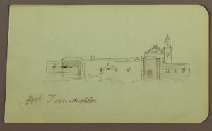 Tekening, Kerk; Verso: Berglandschap, "Taluca", 1883 door Frederic Edwin Church