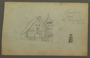 Tekening, Kerk in Naré, Rio Magdalena, Colombia, 1853 door Frederic Edwin Church