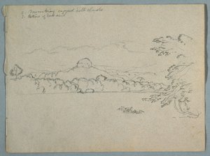 Tekening, Zuid-Amerikaans berglandschap met wolken aan de oever van een baai, deel 1, 1853, waarschijnlijk mei door Frederic Edwin Church