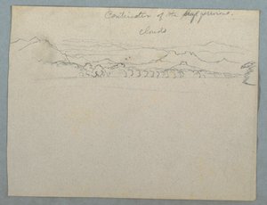 Tekening, Zuid-Amerikaans berglandschap met wolken aan de oever van een baai, deel 2 , 1853, waarschijnlijk mei door Frederic Edwin Church