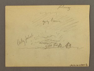 Tekening, Wolkenstudie boven gebouwen, mogelijk 1868-69 door Frederic Edwin Church
