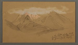 Tekening, Wolken boven bergtoppen, mogelijk 1868 door Frederic Edwin Church