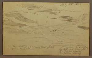 Tekening, bewolkte lucht boven vallei, juli 1863 door Frederic Edwin Church