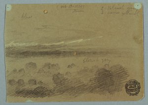 Tekening, Bewolkte lucht boven bergen, 19 juli 1866 door Frederic Edwin Church
