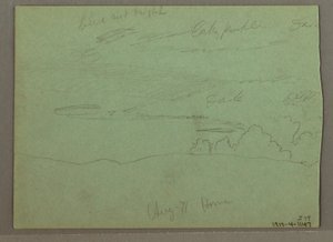 Tekening, bewolkte lucht boven heuvelrug, augustus 1871 door Frederic Edwin Church