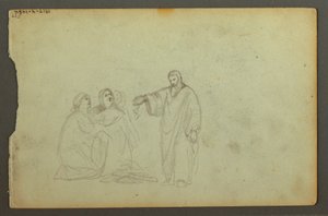 Tekening, Huifkar, Drie studies van een vrouw, mogelijk 1868 door Frederic Edwin Church