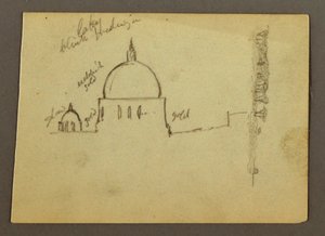 Tekening, Koepels van de Sint-Pietersbasiliek (Gezien vanuit het noorden), Rome, Italië, januari 1869 door Frederic Edwin Church