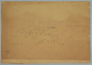 Tekenen, Tekenen.  Schetsen.  Landschap, "Bij Tacunga", Ecuador, 17 juni 1857 door Frederic Edwin Church
