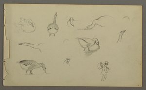 Tekening, Acht studies van eenden, twee figuurstuides, mogelijk 1857-58 door Frederic Edwin Church