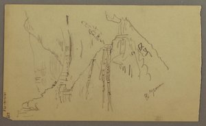 Tekening, El Yemen-vallei, Arabië: Uitzicht op kronkelende vallei met een karavaan, 20 februari 1868 door Frederic Edwin Church