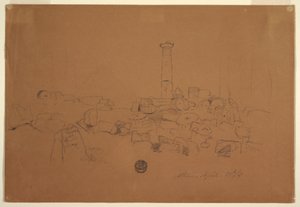 Tekening, Omgevallen zuil, Tempel van de Olympische Zeus, Athene, 24 april 1869 door Frederic Edwin Church