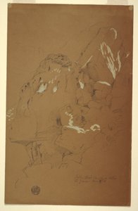Tekening, Gevallen rots gevangen op puin, El Yemen, 2 maart 1868 door Frederic Edwin Church