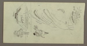 Tekening, Figuur rijdend op kameel, Figuur alking, Hilside, en Hilltop, mogelijk 1868 door Frederic Edwin Church