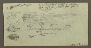 Tekening, Figuur rijdend op kameel, Figuur alking, Hilside, en Hilltop, mogelijk 1868 door Frederic Edwin Church