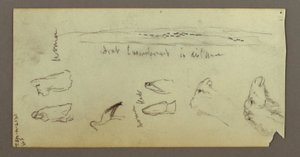 Tekening, Figuur berijdt een kameel, draagt een speer, twee figuurstudies, mogelijk 1868 door Frederic Edwin Church