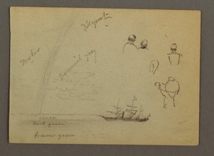 Tekening, Figuurstudies, Zeilschip, Regenboog, mogelijk 1868 door Frederic Edwin Church