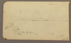 Tekening, Figuur en ossenkar, Cypresboom; Verso: Uitzicht over Cuitzeomeer, januari 1885 door Frederic Edwin Church