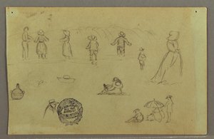 Tekening, Figuurstudies door de branding, mogelijk 1857-58 door Frederic Edwin Church